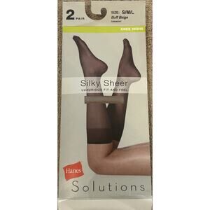 NIB Hanes 2- Pair Silky Sheer Knee Highs Buff Beige Hoisery size S/M/L